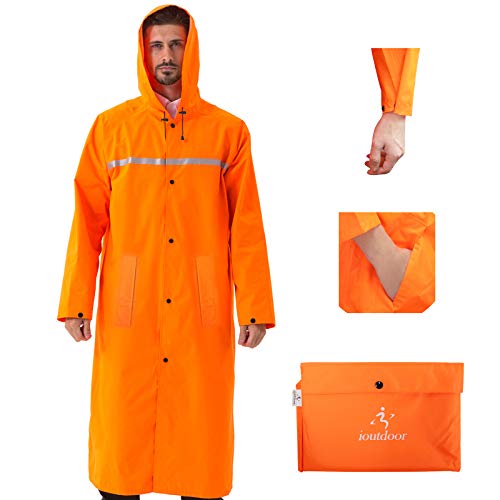 ioutdoor Regenmantel 100% Wasserdicht, der Extra Lange Regenschutz mit Taschen/Reflexstreifen/Kordelzughauben/Reißverschluss/Knopf, 3 Farben, 3 Größen, XXL von ioutdoor