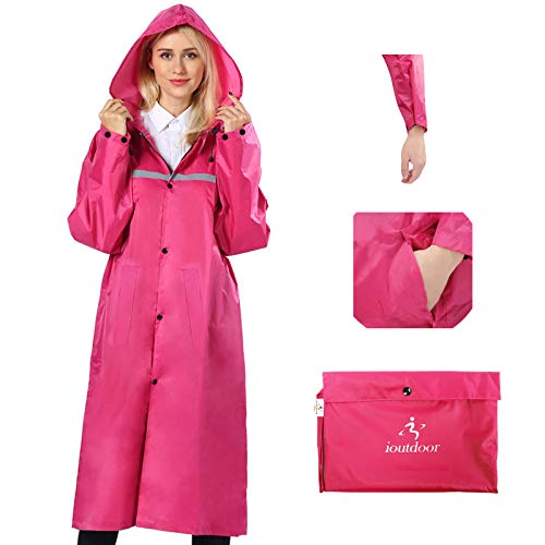 ioutdoor Regenmantel 100% Wasserdicht, der Extra Lange Regenschutz mit Taschen/Reflexstreifen/Kordelzughauben/Reißverschluss/Knopf, 3 Farben, 3 Größen, XXL von ioutdoor