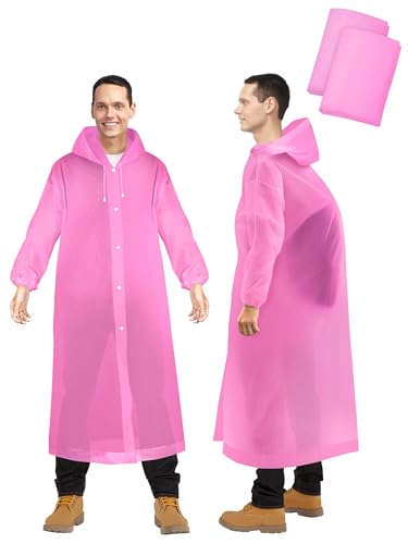 ioutdoor Regenponcho 2 Stück, Wasserdicht Regenmantel, Wiederverwendbar EVA Regenjacke, mit Kapuze Wasserdicht Atmungsaktiv Regenbekleidung Tragbarer, für Wandern Camping, für Damen Herren (Rosa) von ioutdoor