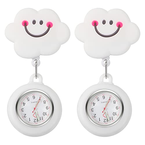 2 Stück Taschenuhr, Uhren mit Clip Einziehbar Schwesternuhr Lächeln Wolke Quarzuhr Krankenschwesternuhr Pflege für Doktor Pfleger Abschluss Geschenk von iplusmile