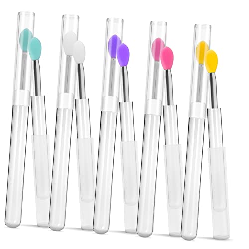 iplusmile 10 Stück Teiliges Silikon Lippenpinsel mit Deckel Wiederverwendbare Lippenmasken Applikatoren Multifunktional für Lipgloss Lippenbalsam und Lidschatten Waschbar Praktische Make Up von iplusmile