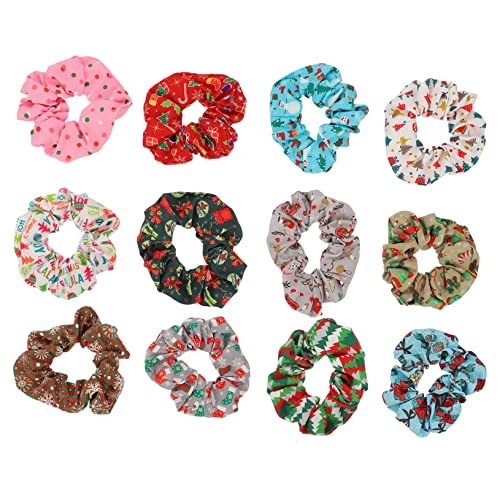 iplusmile 12 Stück Teiliges Weihnachts Haargummi Elastisch Weiche Haarschleifen mit Festlichem Druck Vielseitig für Frisuren und Mädchen Bequem Tragbar Am Handgelenk Modischer Haarschmuck von iplusmile