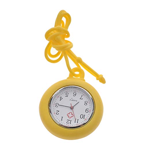 iplusmile Taschenuhr Armbanduhr Analogue Quarzuhr Ansteckuhr Krankenschwesternuhr Pflege FOB- Uhr mit Silikon Lanyard für Doktor Pfleger Abschluss Gelb von iplusmile