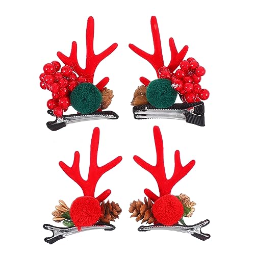 iplusmile 2 Paare Weihnachtliche Hirschgeweih Haarclips Leicht Langlebig mit Roten Beeren Design Kreativer Haarschmuck für Mädchen Festliche Partyaccessoires von iplusmile