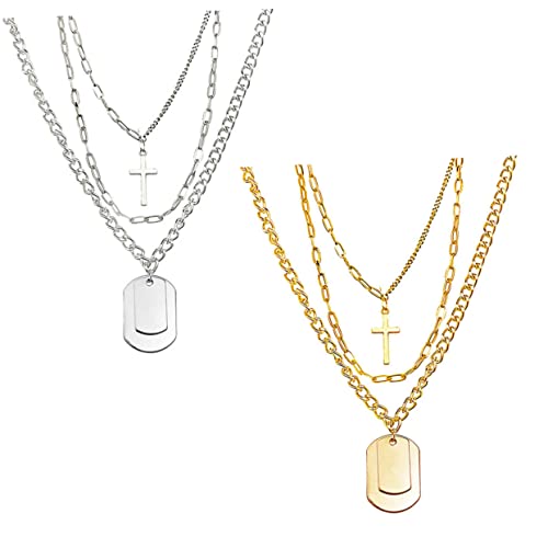 iplusmile 2 Sätze Mehrreihige Halskette Teiliges mit Kreuzanhänger Clavicle Chain in Gold und Silber Langlebiger Modeschmuck für Damen und Herren Stilvolle Layered Neck Jewelry für von iplusmile