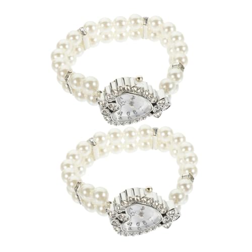 iplusmile 2stücke Herzförmige Damen Analog Quarz Uhr Mit Perle Armband Und Bling Ziffern Elegant Und Schick Für Handgelenk Als Für Frauen Und Mädchen von iplusmile