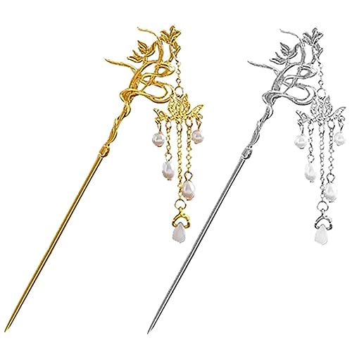 iplusmile 2 Stück Chinesischer Haarnadel Teilig Lotusblume Perlen Haarstab mit Quaste Leichter Retro Stil für Langes Haar Geeignet für Hochzeit Party Alltag Dekorativer Haarschmuck Damen von iplusmile