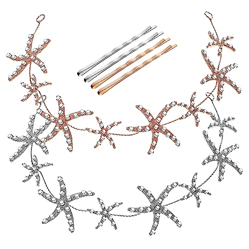 iplusmile 2 Stück Eleganter Damen Haarreif mit Funkelnden Strasssteinen und Seestern Design Verstellbar Modisches Braut Haarschmuck für Hochzeit und Festliche Anlässe von iplusmile