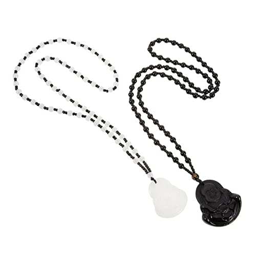 iplusmile 2 Stück Ethnische Buddha Halsketten Teilig Leichte Schmuckanhänger für Damen und Herren Lange Perlenketten in Schwarz und Weiß Ästhetisches Accessoire Passend zu Pullovern und von iplusmile