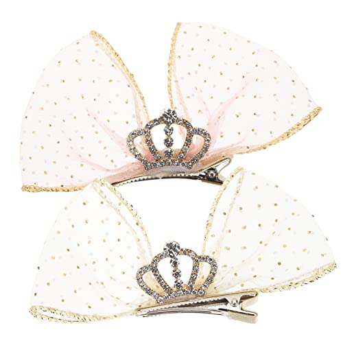 iplusmile 2 Stück Haarspangen mit Schleife und Spitzenkrone Robuste Haarschmuck Clips und Beige Süße Haarklammern für Mädchen Geburtstags und Festtagslooks von iplusmile