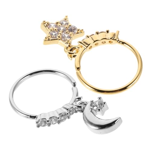 iplusmile 2 Stück Nasenring Teilig Stern und Mond mit Funkelnden Strasssteinen Metall Piercing Schmuck Angenehm Tragbar Passend für Damen Modisches Accessoire für Nasenpiercing von iplusmile