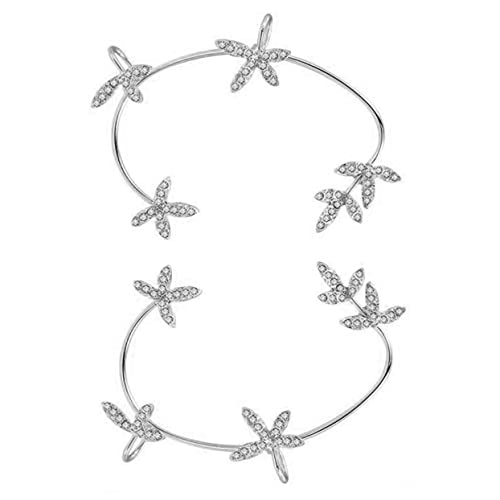 iplusmile 2 Stück Ohrklemme mit Funkelnden Strasssteinen Silberfarbene Blattform Non Piercing Ohrclip für Damen und Mädchen Modisches Accessoire für Ungestochene Ohren Teiliges von iplusmile