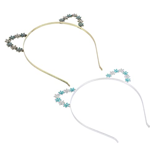 iplusmile 2 Stück Teiliges Legierungs Haarreif mit Hübschen Katzenohren und Blüten Leichtes Langlebiges Stirnband für Damen Perfektes Accessoire für Katzenparty Geburtstag und Alltag von iplusmile