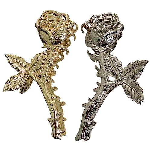 iplusmile 2 Stück Teiliges Metall Rosen Haarspangen Dekorative Blüten Haarklammern für Damen Vintage Claw Clips in Gold Silber Eleganter Haarschmuck für Lockeres Haar und Festlichen Look von iplusmile