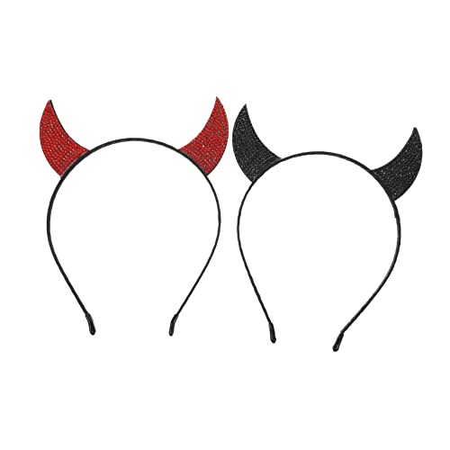 iplusmile 2 Stück Teiliges Teufelshorn Haarreif mit Strasssteinen Kreativer Kopfschmuck für Halloween Karneval Kostüm und Cosplay Partys Strapazierfähiges Stoffmaterial Modisches Stirnband von iplusmile