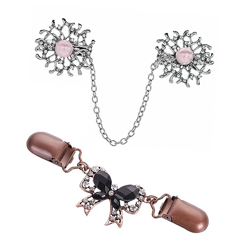 iplusmile 2 Stück Vintage Damen Broschen Teilig Retro Lapel Pin aus Metall mit Schwarzer Schleife und Perlenkette Dekorative Pullover Clips zum Fixieren von Strickjacken Zufällige Farbe von iplusmile
