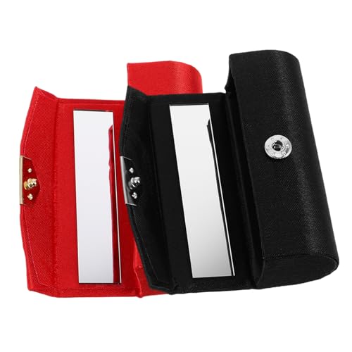 iplusmile 2 Stück Vintage Lippenstiftetui aus Seide mit Spiegel Teiliges Rot und Schwarz Kompakter Lippenstifthalter für Reisen und Make Up Organizer Tragbare Kosmetiktasche für Handtasche von iplusmile