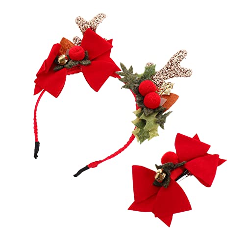 iplusmile 2 Stück Weihnachtliches Teiliges Set mit Hirschgeweih Stirnband und Schleifen Haarclip Passend für Damen und Leichtes Tragbares Party Haarschmuck für Festliche Anlässe von iplusmile