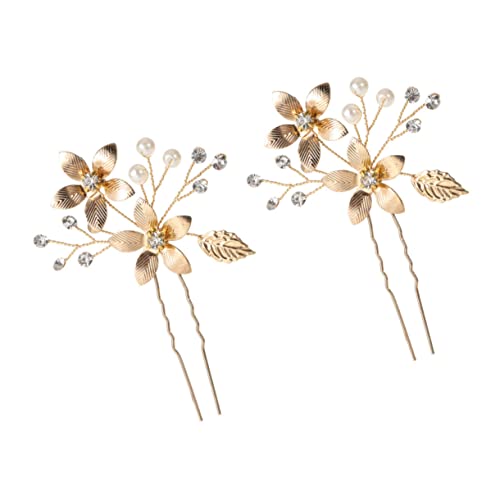 iplusmile 2stücke Goldene Blumige Haarnadeln Für Frauen Hochzeit Haarschmuck Elegante U-form Haarnadeln Aus Langlebigem Zinklegierung Für Hochzeiten Partys Und Besondere Anlässe von iplusmile