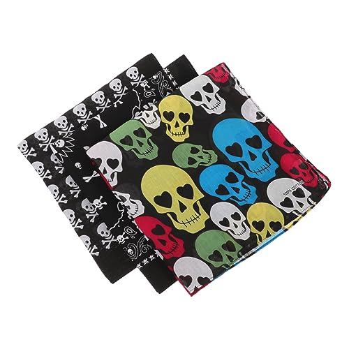iplusmile 3 Stück Skull Bandana Baumwolle Kopftuch Atmungsaktiv Stretchig Vielseitig Tragbar Streetwear Hip Hop Halloween Accessoire Herren Damen von iplusmile