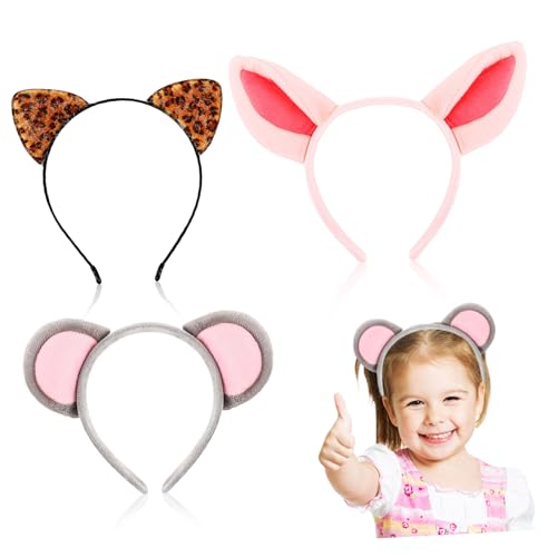 iplusmile 3 Stück Teiliges Tierohren Stirnband aus Weichem mit Leoparden und Schweineohren Verstellbar für Erwachsene Vielseitig Einsetzbar als Party und Make Up Haarband von iplusmile