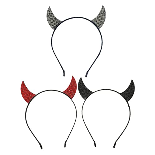 iplusmile 3 Stück Teufelshörner Haarreif mit Strass Leichtes Halloween Haarband für Karneval Cosplay und Faschingskostüm Verstellbar Schwarz Rot Weiß Damen und Herren Accessoire von iplusmile