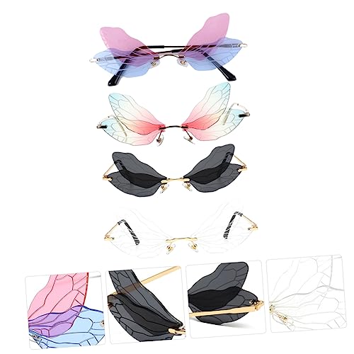 iplusmile 4 Paare Randlose Dragonfly Wing Sonnenbrille Damen Herren Unisex Metall PC Material UV Schutz Kostüm Accessoire Langlebig Vielseitig Passend von iplusmile