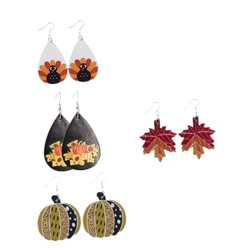 iplusmile 4 Paare Thanksgiving Ohrringe Ohrhänger mit Kürbis Ahornblatt Truthahn und Schwarzem Tropfen Langlebiger Ohrschmuck für Party und Herbstdekoration von iplusmile