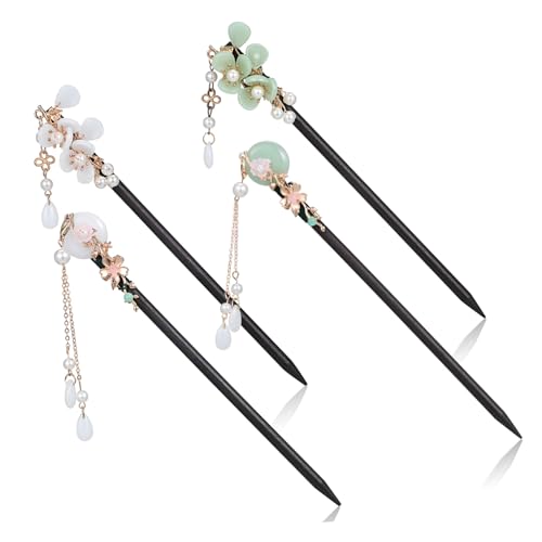 iplusmile 4 Stück Chinesische Haarnadeln Holz Haarstäbchen Vintage Stil Leicht und Robust Verschiedene Dekore Komfortabel für Hochsteckfrisuren für Frauen und Alltag von iplusmile