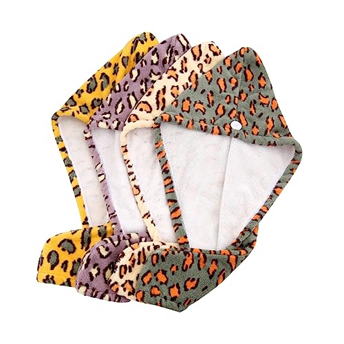 iplusmile 4 Stück Damen Mikrofaser Haarturban Leopardmuster Extra Dicke Super Saugfähige Trockenhaube mit Knopf Schnell Trocknend für Dusche Spa und Make Up Gelb Beige Grün von iplusmile