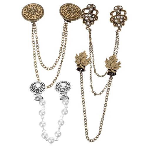 iplusmile 4 Stück Retro Strickjacken Clips Vintage Pullover Broschen mit Strass Perlen Schmuck Kragenclips für Damen Vielseitig für Pullover Kleider Schals und Hemden Robust und Elegant von iplusmile