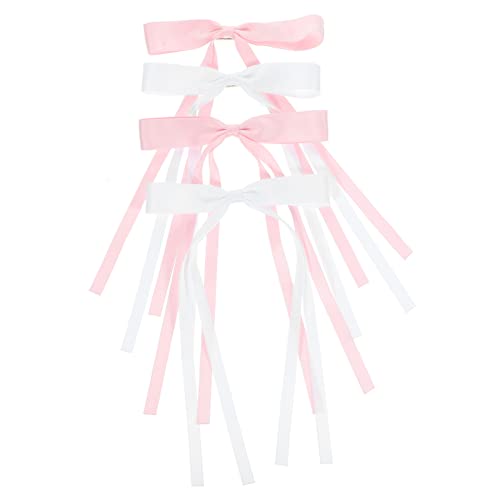 iplusmile 4 Stück Teiliges Haarschleifen Damen Haarschmuck mit Doppellagigen Satinbändern Große Lange Haarspangen für Braut Hochzeit Geburtstag Party Stabile Metallklammern Leicht und von iplusmile