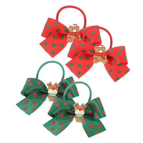 iplusmile 4 Stück Teiliges Weihnachts Haarband mit Süßem Schleifen Knoten Ponytail Halter in Rot und Grün mit Punkten Festliche Haargummis für Mädchen Vielseitig Einsetzbar für Verschiedene von iplusmile