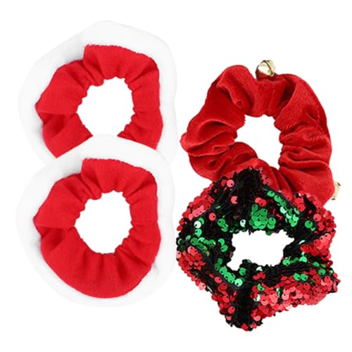 iplusmile 4 Stück Teiliges Weihnachts Haargummi Elastisch Scrunchies mit Festlichen Motiven Langlebig Vielseitig Kombinierbar für Damen und Mädchen für Feiertage von iplusmile