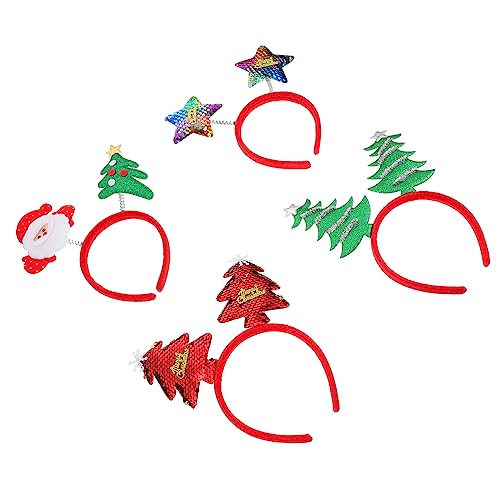 iplusmile 4 Stück Teiliges Weihnachts Haarreif mit Lustigen Weihnachtsmann Rentier Grüner und Roter Tannenbaum Dekoration Leichter Langlebiger Haarschmuck für Erwachsene Weihnachtsfeiern von iplusmile