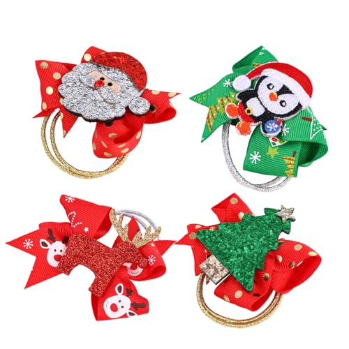 iplusmile 4 Stück Teiliges Weihnachts Haarschmuck für Mädchen Elastische Bequeme Haarbänder mit Festlichen Motiven Weiches Stoffmaterial für Festliche Frisuren und Weihnachtsschmuck von iplusmile
