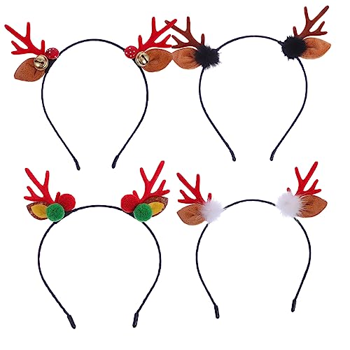 iplusmile 4 Stück Teiliges Weihnachts Stirnband mit Rentiergeweih Haarreifen Passend Festlicher Kopfschmuck für Damen und Mädchen für Weihnachtsfeiern und Karneval von iplusmile
