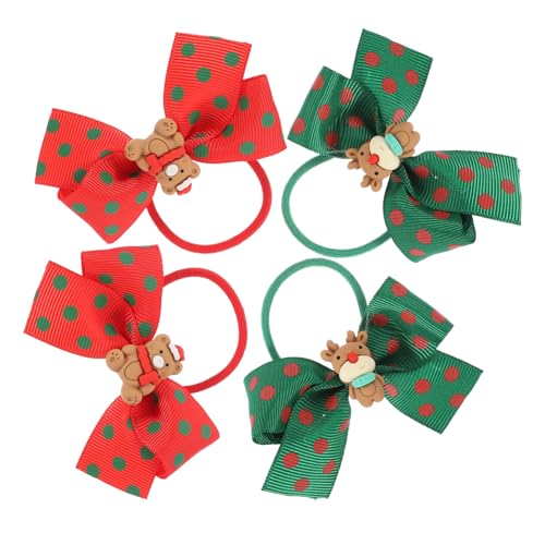 iplusmile 4 Stück Weihnachtliche Haargummis für Mädchen mit Süßen Schleifen Elastische Haarbänder in Rot und Grün Weicher Haarschmuck für Ponytail und Festliche Anlässe von iplusmile
