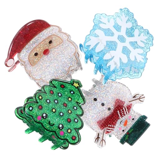 iplusmile 4 Stück Weihnachtliche Haarklammern aus Acryl Kleine Haar Clips mit Schneemann Schneeflocke Weihnachtsmann Tannenbaum Langlebige Kreative Damen Haaraccessoires für Party und von iplusmile