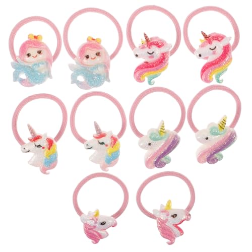 iplusmile 5 Paare Cartoon Haargummis für Mädchen Elastische Einhorn und Meerjungfrau Haarschleifen Bunte Rutschfeste Haarbänder Sicherer Weiche Haaraccessoires von iplusmile