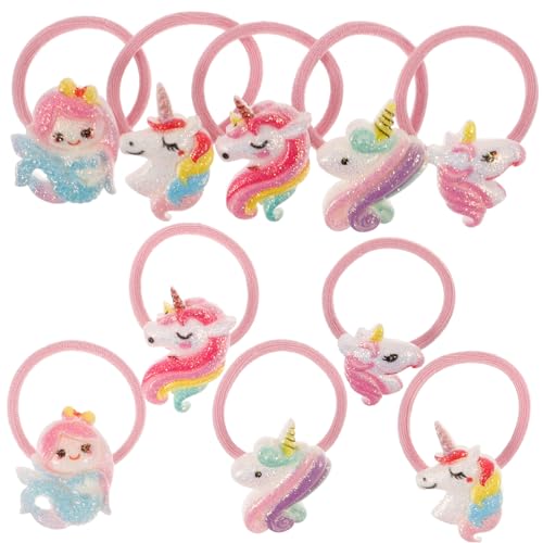 iplusmile 5 Paare Elastische Haargummis Mädchen Haarbänder mit Niedlichen Einhorn und Meerjungfrauen Motiven Rutschfeste Bunte Haarstyling Accessoires für Sichere Ponytails und Verspielte von iplusmile