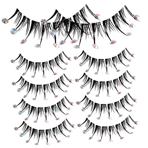 iplusmile 5 Paare Glamouröse Falsche Wimpern mit Strasssteinen Leichte Fasern Transparenter Funkelnde Makeup Wimpern für Partys Cosplay Halloween Valentinstag Damen Mädchen von iplusmile