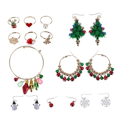 iplusmile 5 Sätze Teiliges Weihnachts Schmuckset Damen mit Ohrringen Ringen und Armband Festliches Xmas Schmuck Accessoire mit Christbaum Design Elegant Verarbeitet Passend zu von iplusmile