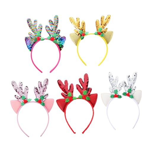 iplusmile 5 Stück Teiliges Weihnachts Haarschmuck Doppelseitige Glitzer Haarreifen mit Rentiergeweih Leichtes Bequemes Design für Erwachsene und Mädchen Festlicher Kopfschmuck für Party und von iplusmile