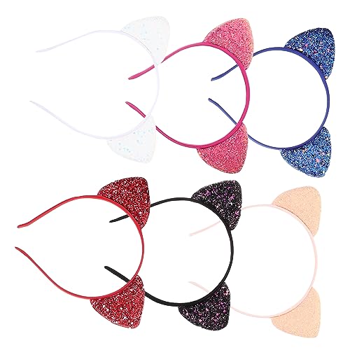 iplusmile 6 Stck Katzenohren Haarreif Pailletten Stirnband Bunte Glitzer Kopfbänder für Mädchen Bequemes Stoffmaterial Geeignet für Kostüm Cosplay und Themenpartys von iplusmile