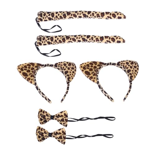 iplusmile 6 Stück Teiliges Katzenohren Kostümset mit Schleife und Kreative Stirnbänder für Fasching Karneval Kostümparty und Bühnenauftritte Gelb Leopardmuster von iplusmile