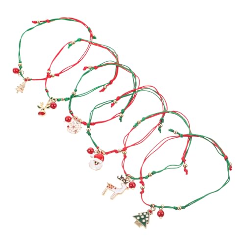iplusmile 6 Stück Teiliges Weihnachtsarmband Geflochtenes Seilarmband mit Weihnachtscharms Wie Weihnachtsmann Schneeflocke Tannenbaum Legierung Weihnachts Schmuck von iplusmile