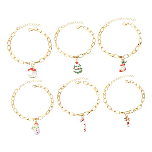iplusmile 6 Stück Teiliges Weihnachtsarmband mit Schneemann und Weihnachtsbaum Design Legierungsarmreifen für Damen Festlicher Schmuck Umweltfreundlich und Einfach zu Tragen von iplusmile
