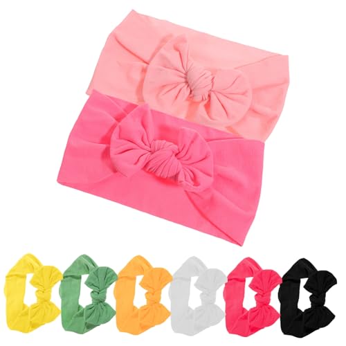 iplusmile 8Stücke Haarbänder mit Schleifen Elastische Turban Stirnbänder für Neugeborene und Kleinkinder Rot Gelb Grün Rosa Orange und Süße Kopfbedeckung von iplusmile