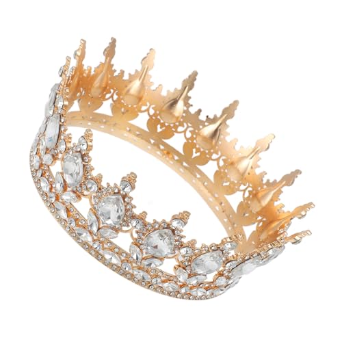 iplusmile Barocke Brautkrone aus Metall mit Weißen Strasssteinen Runde Große Tiara für Damen Eleganter Hochzeitsschmuck Festliches Accessoire für Braut Brautjungfern und Besondere Anlässe von iplusmile